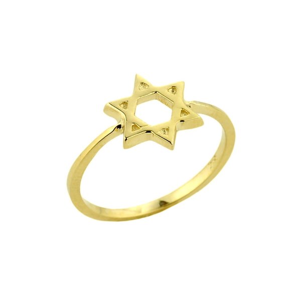 14K Solid Yellow Gold Star of David Ring